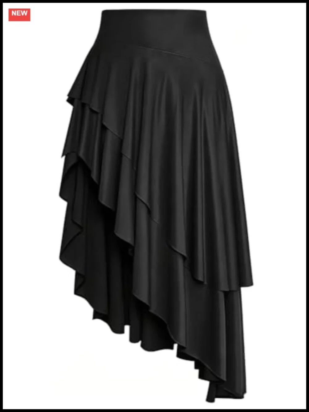 High Waist Ruffle Flowy Asymmetrical Split Midi Skirt